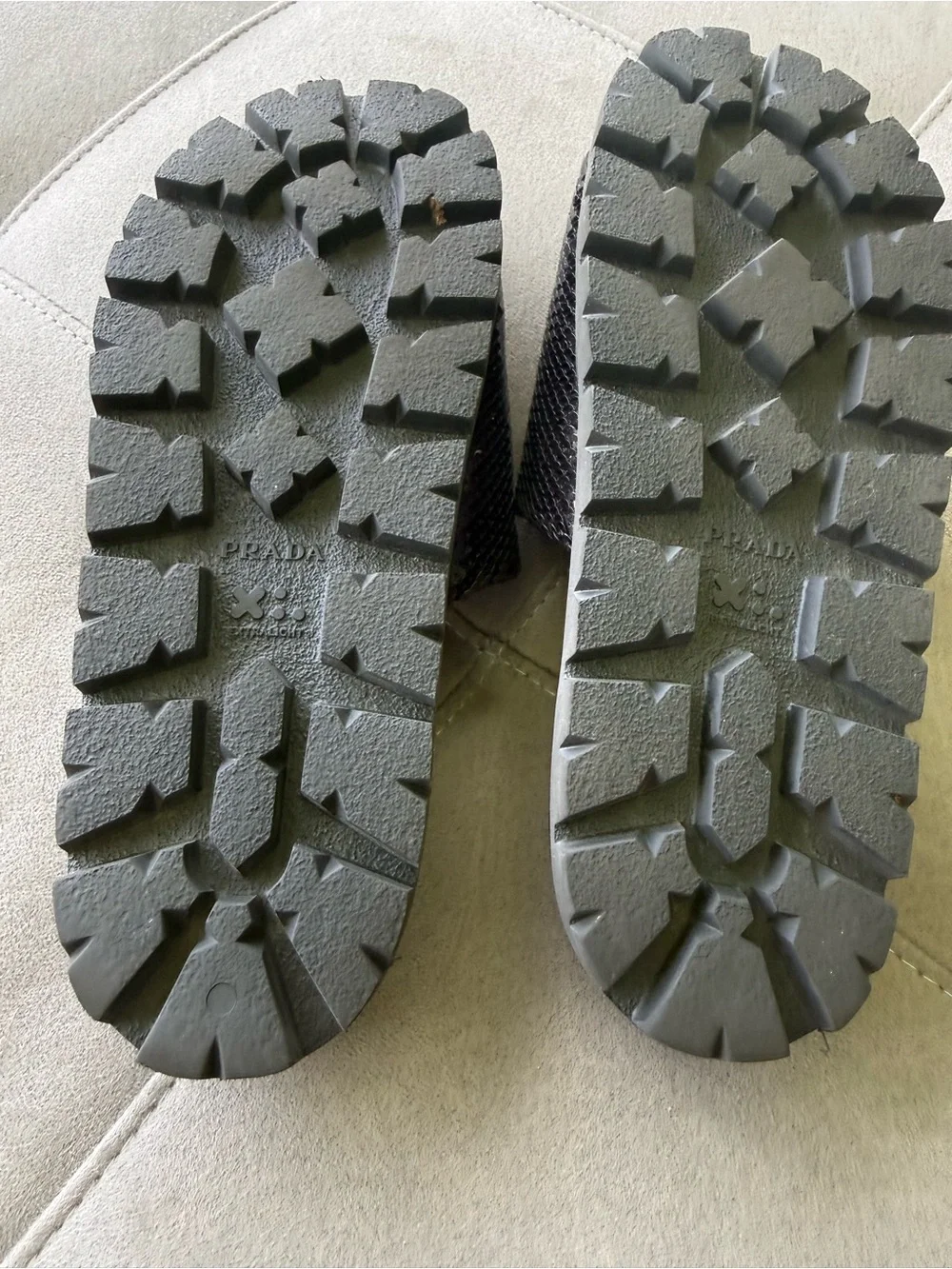 Prada Black Sequin Logo Slide Sandals